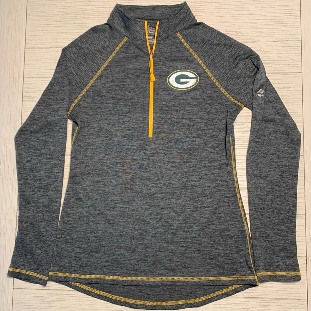GO YOU PACKERS GO! NFL Majestic Cool Base Women’s Pullover Grey Medium Running